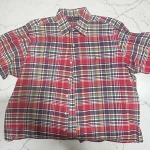 Polo by Ralph Lauren Red Green Navy Plaid Short-Sleeve Button-Down Shirt